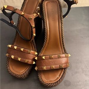 Valentino Brown Gold Studded Sandals
